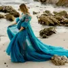 Tulle Maternity Dresses Women Sleepwear Robe for Photoshoot or Babyshower Sheer Long Train Bridal Bathrobe Shooting Dress