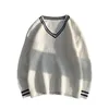 Men Pullover Sweater V-Neck Loose Print Couple Leisure Soft Warm Chic Jumpers Student Knitted Street Wear All-match Preppy Cozy Y0907