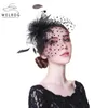 Stingy Brim Hats Welrog Kvinnor Fancy Feather Party Wedding Headwear Fascinators Veil Dot Print Yarn Pannband med Clips5365320