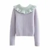 Sweet Woman Loose Purple Patchwork Knit Cardigan Spring Fashion Ladies Peter Pan Collar Knitwear Female Cute Sweaters 210515