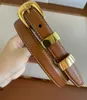Gold Buckle Brown Leather Belt for Women Reversible Adjustable Waist Belts Width 1.8cm Casual Fashion Designer Belts with Box