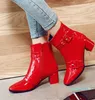 Boots Big Size 9 10 11-13 Women Shoes Ankle For Ladies Side Zipper With Belt Buckle 0371