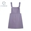 Violet Mini Salopette Gilet Robe Femmes Rétro Preppy Style Sweet Crop Bretelles Robes Femme Taille Haute Élastique Streetwear Lady 210417