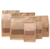 Brown Doypack Kraft Paper Package Bags Clear Window Design Self Sealing Zipper Bag for Food Nuts Snacks Storage Pouches