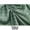 TRAF Women Vintage Elegant Polka Dot Pleated Midi Skirt Fashion Elastic Waist Side Zipper Slit Female Skirts Chic Faldas Mujer 210721
