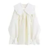 col claudine Femmes Robe Blanche Printemps Automne Doux Littéraire Vintage Solide Lâche À Manches Longues Coréen Mori Fille Robe 210515