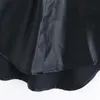 Черный PU отворота женская рубашка однобортный нерегулярный длинный раздел ретро тяжелая работа универсальная локомотивная женская длинная рубашка Top 210507