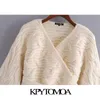 Women Fashion Wrap Tied Hem Cropped Cable-Knit Cardigan Sweater Long Sleeve Female Outerwear Chic Tops 210420