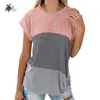 T-shirt estiva da donna T-shirt da donna casual da donna O-collo a pipistrello manica corta Splice Tops Tees Fashion for Girls 210720