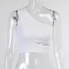 Women Tank Top Asymmetric Hollowed Out Summer Slant Shoulder Backless White Crop s Slim Short Vest Black 210513
