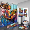 4 Pcs Bathroom Sets Shower Curtain with Mat Toilet Cover 180X180CM Seat Covers Home Decor