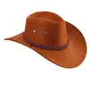 2019 New Western Cowboy Cowgirl Hat Hero Style Retro Black Brown Red Faux Leather Men Women Riding Cap Wide Brim 58cm Whole Q08138350