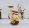 Transparent glas matlagring spannmålspaghetti kapslar korkar täcker burkar flaskor för sandvätska med bambu lock