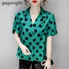 Gaganight Summer Polka Dot Bluzka Kobiety Notched Kołnierz Koszulki Z Krótkim Rękawem Eleganckie Biuro Damskie Topy Plus Size 210519