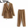 Vintage Suits Simples Mulheres 2 Piece Solid Solid Loose Office Office Estilo Blazer Terno Alto Cintura Pant Primavera Outono 210427