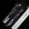 1 adet Küçük D2 Çelik Anahtarlık Katlanır Bıçak Bıçak Saten Bıçakları İnek Deri Kılıf Kolu Bıçaklar EDC Araçları