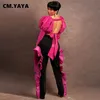 Cm.yaya mulheres dois 2 peças conjunto puxar manga longa backless colheita tops e ruffles calças retalhos laterais combinando roupas de corrida 220315