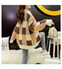 H.SA FEMME CHANDILS Cartoon Cute Bow Pullovers Oversized Pull Jumpers Patchwork Plaid Sweater Jersey Mujer Knitwear 210417