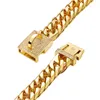 Diamond Golden Pet Chain Halsband 16mm breda rostfritt stål hundkrage Doberman Bulldog Pug Pug Puppy Supplies260o