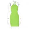 MHCMBSBS Sexig Cut Out Backless Halter Green Mini Dress Ladies Kläder Tight Sundress Womens Club Attire Night Beach Outfits 210517