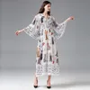 Fashion Women Holiday Cool and refreshing Dress Runway Summer Letter Print Chiffon Long Dresses Flare Sleeve lovely Cat Dress 210514