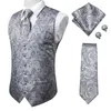 Men's Vests Color Silk And Tie Business Formal Dresses Slim Vest 4PC Hanky Cufflinks For Suit Blue Paisley Waistcoat209o