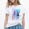 여름 2021 수채화 발레 인쇄 된 소녀 검은 t 셔츠 kawaii 체조 애인 선물 티 셔츠 femme 사용자 정의 tshirt X0527