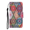 Flip lederen portefeuillevallen voor iPhone 12 pro max mini 11 xr xs 6 7 8 plus geschilderde marmeren kat eenhoorn mandala schedel vlinder houder id-kaart cover