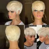 Perucas de renda 613 mel loira peruca reta curto ondulado bob pixie corte 13x4 frente transparente cabelo humano com franja para mulheres negras 625801134458