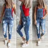 Damen Retro-Denim-Latzhose, Jeans-Overalls und Strampler, Damen-Overall mit zerrissenen Löchern, lässig, Stretch, langer Playsuit, Taschen, Overall für Damen