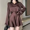 Work Dresses Autumn 2 Piece Set Women Full Sleeve Crop Top + Skirts Sets Summer Ladies Solid Fashion Casual Two Ensemble Femme