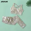 SVOKOR Yılan Desen Spor Seti Kadınlar Seamlyoga Set Egzersiz Spor Giyim Koşu FunTleggings Tracksuit X0629