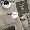 Vintage tröjor överdimensionerade mens stickade tröja män hjort print pullover hip hop hajuku vit tröja män 211006