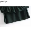 Vintage mörkgrön sexig sling klänning kvinnor v nacke ärmlös a-line mini chiffong semester sommar strand robe femme 210514