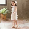 2020 Summer Little Girls Beading Gauze Princess Dress Children's Clothes Baby Kids Pure Color Slim Mesh Lace Pleated Dresses X39 Q0716