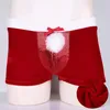 السروال الأحمر رجل الملابس الداخلية المخملية عطلة عيد الميلاد سانتا كلوز حزب زي الملاكم السراويل الذكور الفانيلا سراويل داخلية هدية