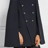 UK Fall / Vinter Est Runway Designer Kvinnor Oversierad Ull Poncho Navy Cape Coat Kvinna Cloak Manteau Femme Abrigos Mujer 211019