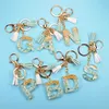 Minhin Vintage hartsbrev A-Z Keychain Guld Grön Gradient Färg för Kvinnor Kar Bag Key Ring Pendant Gift G1019