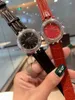 orologio al quarzo da donna fatto a mano, in vera pelle, con intarsio nero, rosso, quadrante bianco, orologio da polso classico AAA+