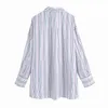 Kadın Bluz Renk Çizgili Chic Gevşek Rahat Gömlek Moda Uzun Kollu Asimetri Hem Gömlek Kadın Düğme 210521
