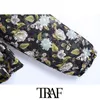 TRAF Women Fashion Semi-sheer Floral Print Ruffled Blouses Vintage Long Sleeve Elastic Waist Female Shirts Chic Tops 210415