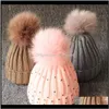 Lindo gorro de punto infantil niñas ganchillo niños diseñador lentejuelas pompón de piel sólido al aire libre gorros holgados niño 8Nhuj Uq2Ay