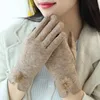 Fünf-Finger-Handschuhe für Damen, Winter, warm, Touchscreen, dünnes Fleece, nicht aufgeblähter Haarball, elegant, weiblich, winddicht, Radfahren, Fahren