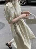 Matakawa Floral Femme Robe Lâche Tempérament Bellflower Robes longues Summer Bubble Sleeve Robes en mousseline de soie Robes à manches courtes 210513