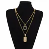 Pendant Necklaces Bling Iced Out Hip Hop Dog Tag Set Mens Womens Gold Color Zinc Alloy Big Red Stone CAGM0053