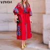 Mulheres Maxi Vestido Bohemian Impresso Floral Party 2021 Sexy V Neck Plus Size Robe Femme Vestidos Casuais Vestidos