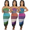 Contrast Color Striped Kintted Bodycon Women Dresses Summer Fashion Clothing Party Midi Elegant Robe Wholesale 210525
