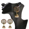 Etnisk Big Round Peacock Indian Antik Jhumka Dangle Örhängen Kvinnor Vintage Bohemian Retro Pearl Tassel Bell Tibetanska Örhängen