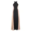 Black Khaki Patchwork Sleeveless Halter A Line Sexy Maxi Long Dress D0712 210514
