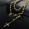 Gold 4mm/6mm /8mm Stainless Steel Long Rosary Bead Chain Jesus Cross Catholic Crucifix Necklace 28''+6''/30''+6'' choose
